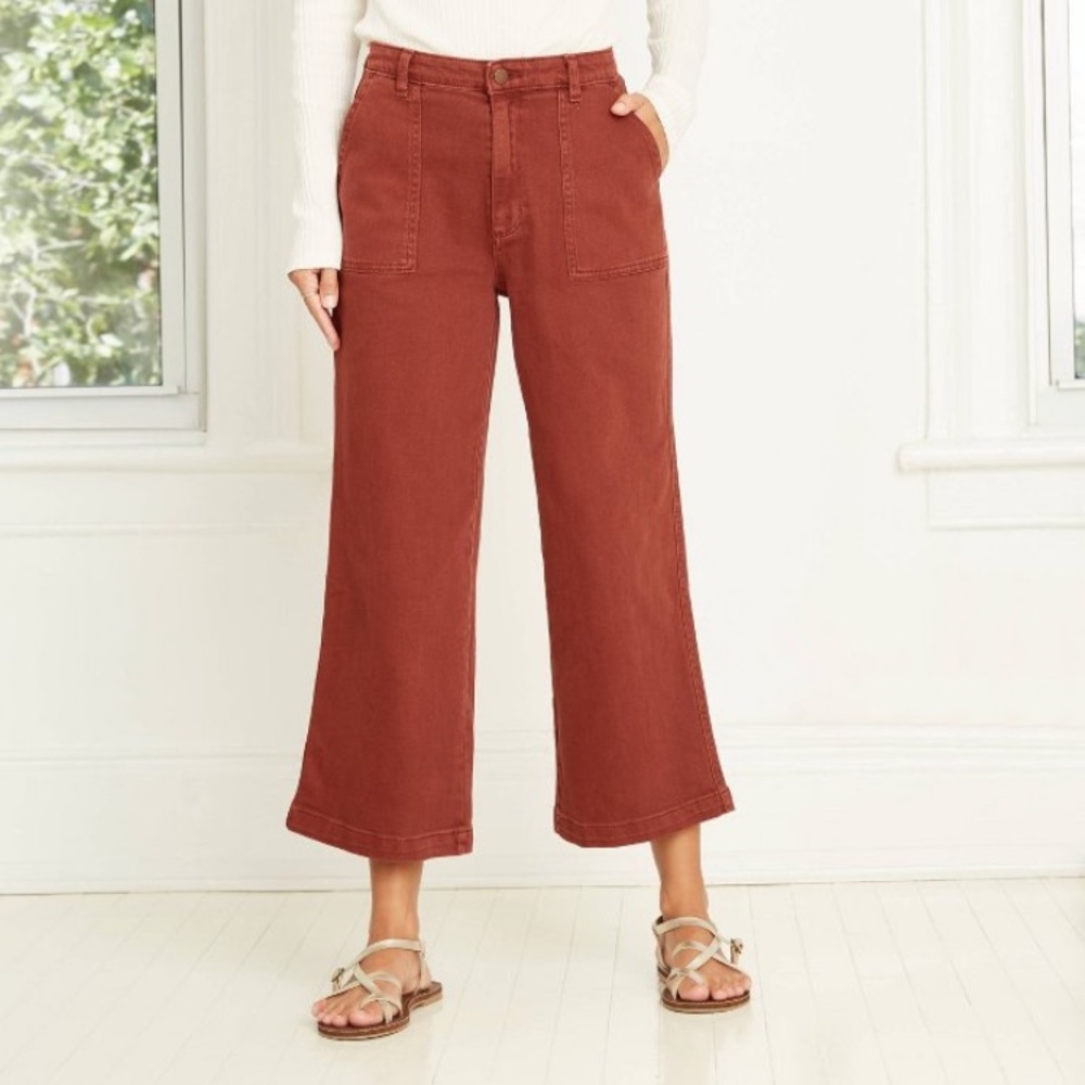 High Rise Wide Leg Crop Jeans in Rust